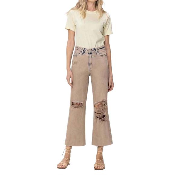 NEW VERVET BY FLYING MONKEY 90s vintage crop flare jeans in burnt - Picture 1 of 3